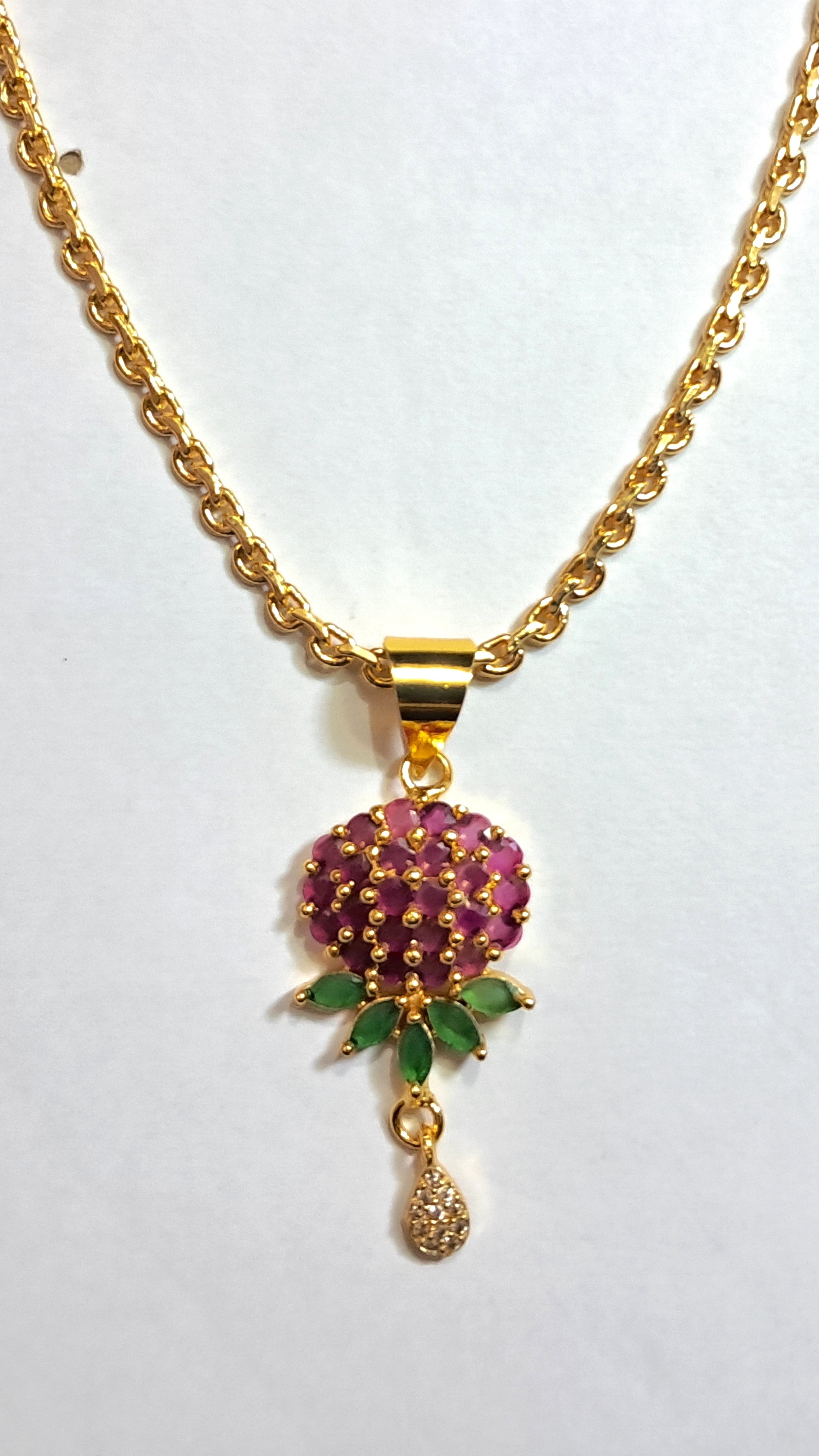 Micro Plated Gold Pink Crystal Pendant Necklace – Elegant Daily Wear Jewellery