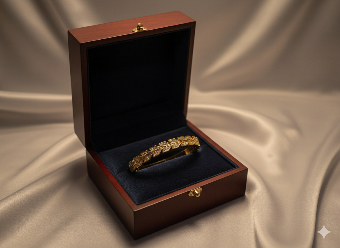 Luxury Gold Leaf Diamond Bracelet Set (1 pair)– Premium Designer Jewelry