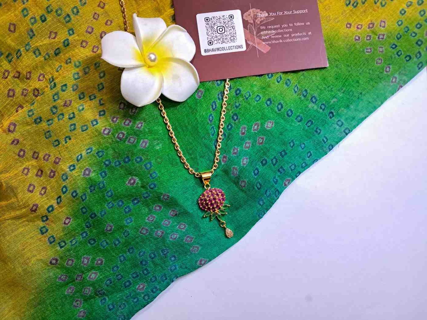 Micro Plated Gold Pink Crystal Pendant Necklace – Elegant Daily Wear Jewellery